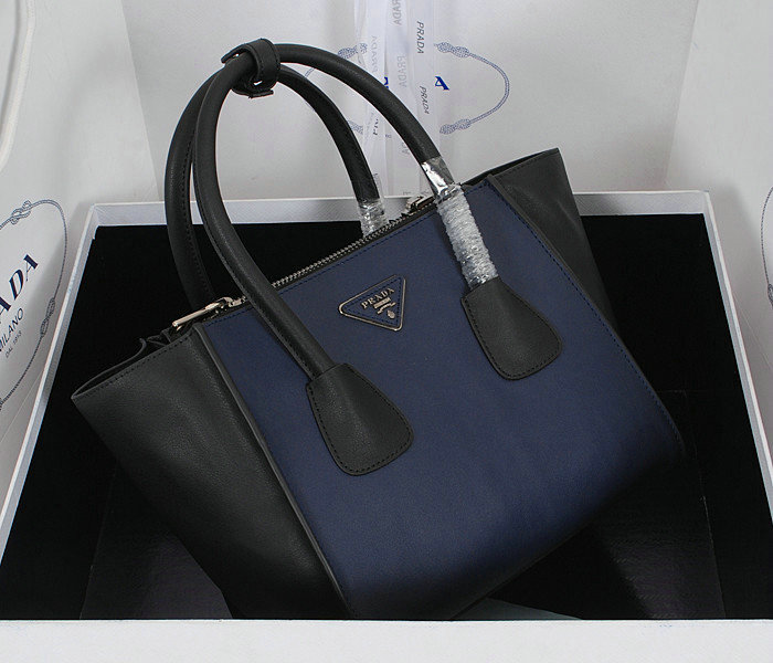 2014 Prada original leather tote bag BN2625 royalblue&black